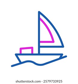 Simple blue and pink sailboat floating on the water