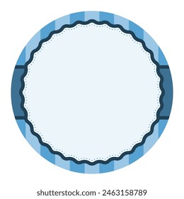 Simple Blue Plain Round Circle Background Design With Scalloped Edge And Stripe Ornament
