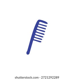 Un simple peine de plástico azul con dientes anchos se muestra sobre un fondo blanco liso.