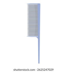 Simple blue plastic hair comb with a handle, standing up on a white background