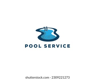 Simple Blue Pool Service Logo Design Template
