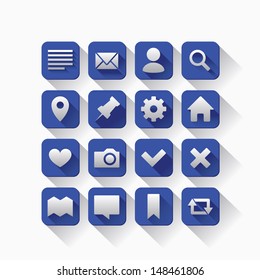Simple blue popup office tools icons set with shadows