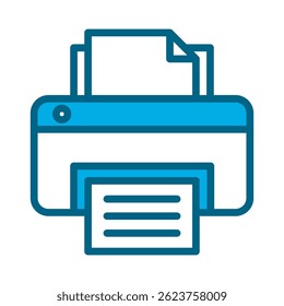 Ícone simples de impressora azul isolado em um plano de fundo branco. Ilustração vetorial do equipamento de escritório.