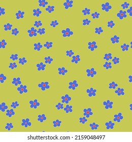 simple blue and red flowers on green repetitive background. summer floral seamless pattern. vector illustration. fabric swatch. wrapping paper. continuous print. design template for textile, apparel