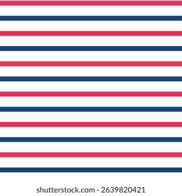 Simple blue and red horizontal stripes seamless pattern on white background in American flag colors. For Independence Day background, fabric, textile and wallpaper