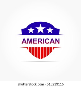 simple blue red shield with white stars with shadow effect. american flag shield.