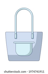A simple blue and roomy shopper for city and beach walks. A fashionable bag with long handles and a front pocket. Flat vector illustration