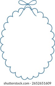 Un simple círculo festoneado azul con un lazo azul en la parte superior, aislado sobre un fondo blanco.