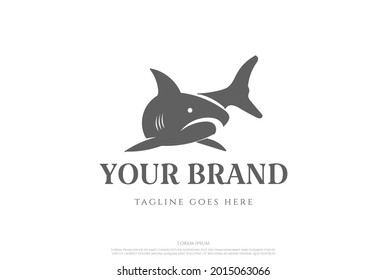 Simple Blue Shark Fish Logo Design Vector