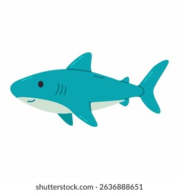 Simple blue shark illustration with curved fins and clean outline, ideal for ocean-themed educational visuals