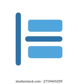Ícone de navegação de barra lateral azul simples com retângulos em um plano de fundo branco em um estilo minimalista plano.