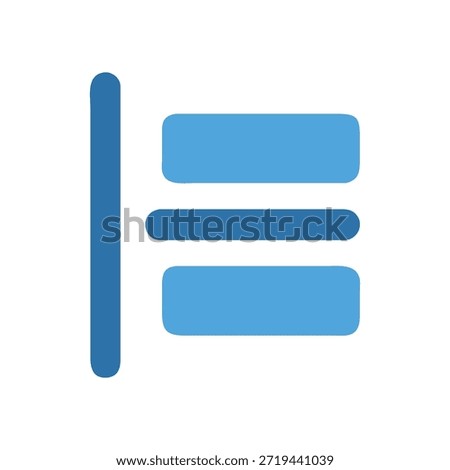 Simple blue sidebar navigation icon with rectangles on a White Background in a flat minimalist style.