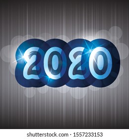 Simple Blue and Silver Grey New Year Card, Cover or Background Design Template With Round Numerals - 2020