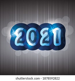 Simple Blue and Silver Grey New Year Card, Cover or Background Design Template With Round Numerals - 2021
