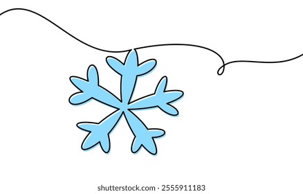 Simple blue snowflake with a flowing black line accent. Vector illustration, ideal for winter themes.