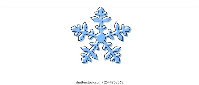 Simple blue snowflake graphic hanging from a straight line, creating a clean, modern winter design. Perfect for holiday cards and seasonal decorations.