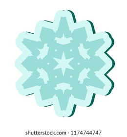 Simple blue snowflake icon isolated on white background. Snow flake element for Christmas winter design and New Year decoration, refrigerator vector symbols or logo with a shadow
