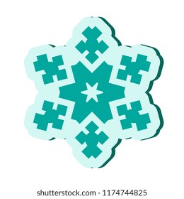 Simple blue snowflake icon isolated on white background. Snow flake element for Christmas winter design and New Year decoration, refrigerator vector symbols or logo with a shadow