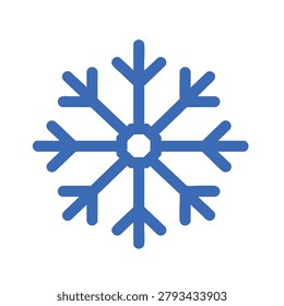 A simple blue snowflake icon, representing winter, cold temperatures, ice, and frosty weather conditions.