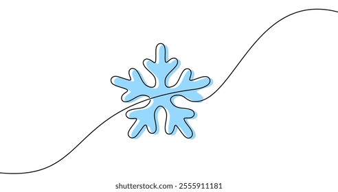 Simple blue snowflake illustration accented by a flowing black line, perfect for winter or holiday-themed designs.