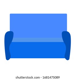 A simple blue sofa with armrests on a white background. Isolated vector illustration in a flat style. Retro-style. Furniture for apartments and offices. For interior design.