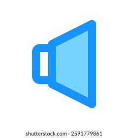A simple blue speaker icon is isolated on a white background symbolizing sound and media; ideal for digital interfaces.