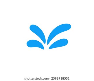 A simple blue splash symbol with four petal shapes, suggesting motion or water, on white.