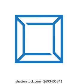 Icono de contorno cuadrado azul simple que representa un marco geométrico limpio perfecto para App de interfaces digitales modernas y Elementos de Diseño web.