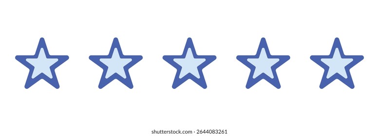 Simple Blue star with border. Blue 5 star rating feedback for website, app, UI design. Star symbol vector, star shape illustration. 