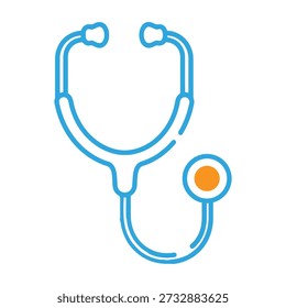 Un icono de estetoscopio azul simple sobre un fondo blanco, que simboliza la atención médica y las profesiones médicas.