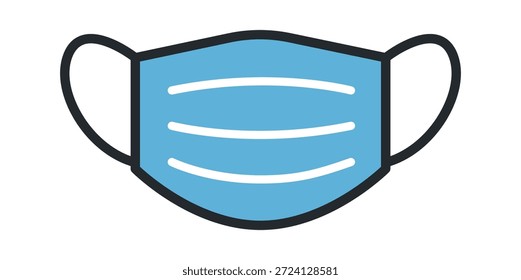 Una simple máscara quirúrgica azul sobre un fondo blanco, que representa las medidas de salud y seguridad.