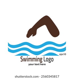 Simple Blue Swimming logo silhouette Water Wave Logo design inspiration