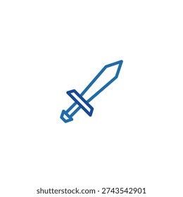 Simple blue sword icon in outline style. Symbol of war, battle, defense, and medieval weapon. Isolated vector design.