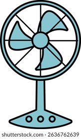 Simple blue table fan vector illustration with buttons – electric cooling appliance, summer breeze, indoor air circulation