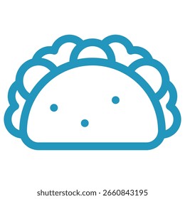 Einfaches blaues Taco-Symbol mit dekorativer Kante und Punkten, Vektorgrafik