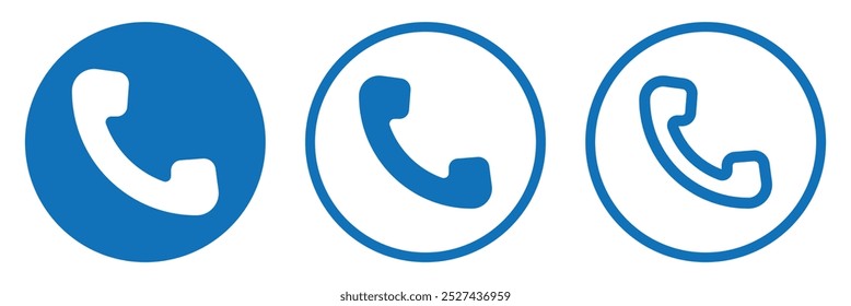 Simple blue telephone call symbol. Phone call icon set, Telephone call sign, Contact us. Ringing phone simple icon set. Phone icon in flat style.
