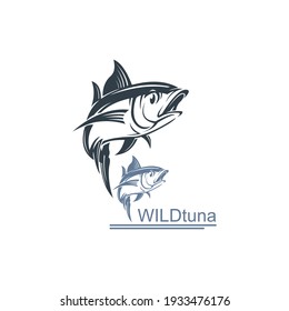 simple blue tuna logo, silhouette of tuna fish icons, vector illustrations