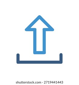 Un simple ícono de Cargar azul con una flecha sobre un fondo blanco. Estilo gráfico limpio y minimalista.