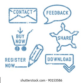 Simples azul vetor contato, feedback, compartilhar, comprar, baixar, registrar carimbos