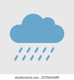 A simple blue vector illustration of a cloud with diagonal raindrops below. Ideal for weather, rain, or climate-related theme