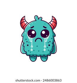 Simple blue vector monster crying is a vector image with a simple blue design showing a monster crying. Ideal for promotional media with emotional or touching messages.