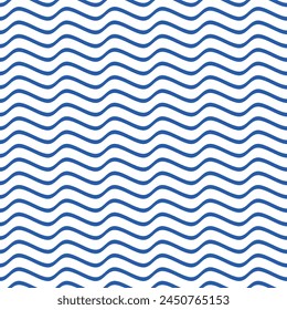 Simple blue vector seamless wavy line pattern