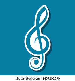 Simple blue vector treble clef label with shadow