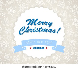 Simple blue vintage retro Christmas card with snowflakes on the background