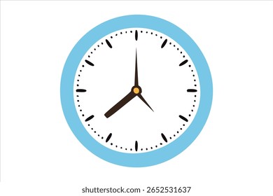 Ilustração de relógio de parede azul simples mostrando o tempo de oito horas
