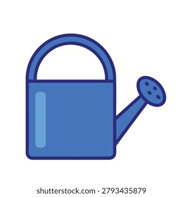 A simple blue watering can with a handle and spout, perfect for watering plants and garden use.