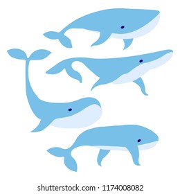 Simple blue whale set on white background vector illustration flat design