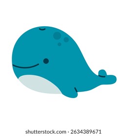 Simple blue whale swimming with closed eyes and a peaceful smile, perfect for calm ocean-themed designs for kids