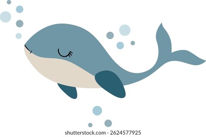 Simple Blue Whale with Water Bubbles