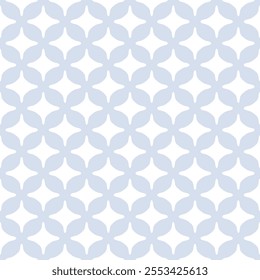 Simple blue and white abstract seamless pattern. Vector geometric texture with repeated elements, curved shapes, grid, mesh, lattice. Subtle minimal background. Geo design for decor, wallpaper, cloth